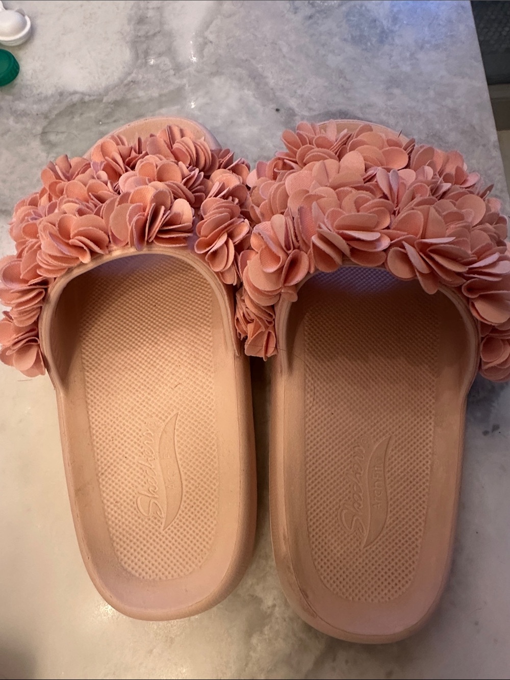 Skechers Pink Floral Applique Slide Sandals for Women